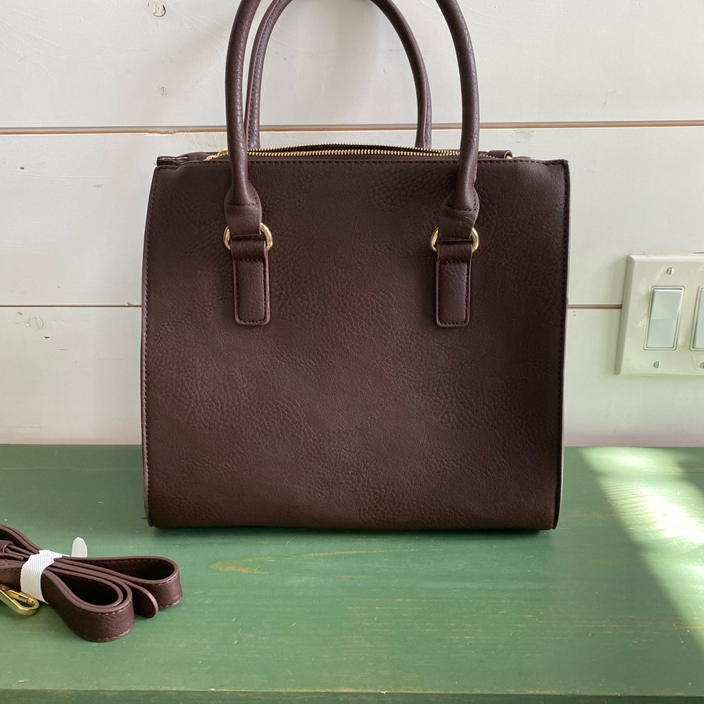 Charming Charlie Dark Brown Satchel with Gold Hardware - Picture 5 of 6